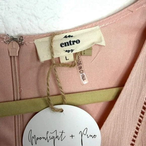 Entro Peach Embroidered Midi Dress Boho Floral Sleeveless Empire Waist Size L - Picture 9 of 14